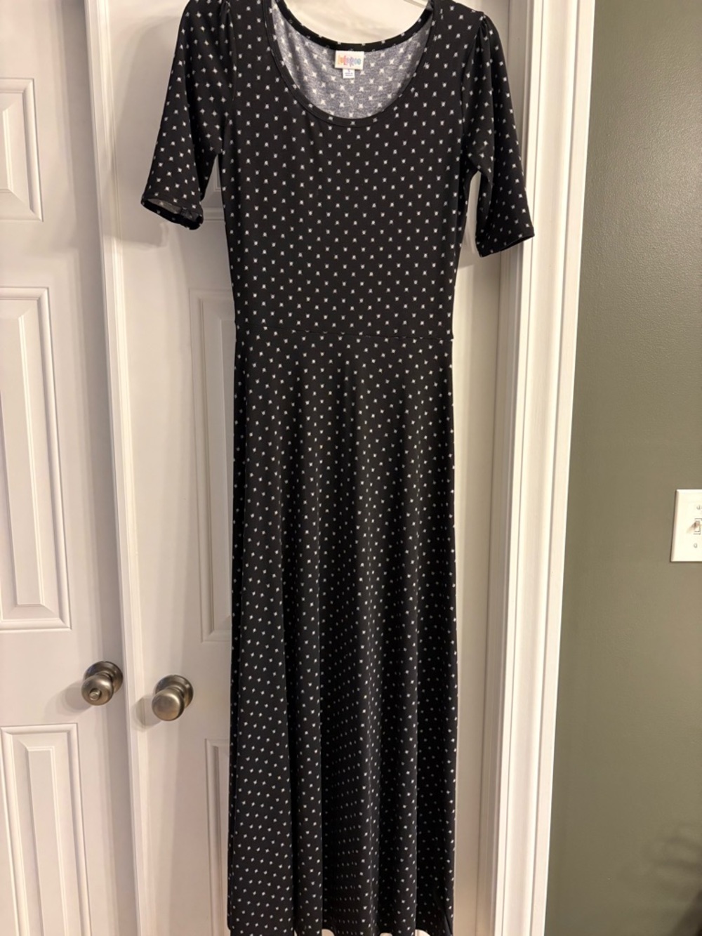 LuLaRoe Black Maxi Dress with White Micro Polka Dots